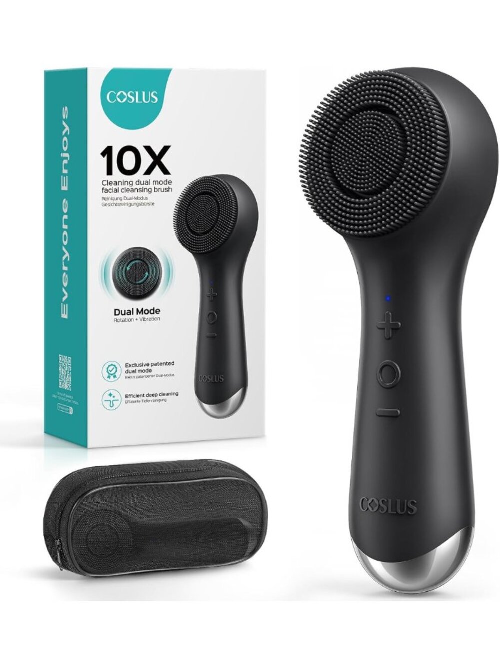 2-in-1 Facial Cleansing Brush - Waterproof Silicone Exfoliator with Spin